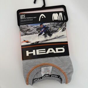HEAD Boys 2 Piece Waffle Thermals  Cold Weather Gear Size 12 14 Gray Orange Trim